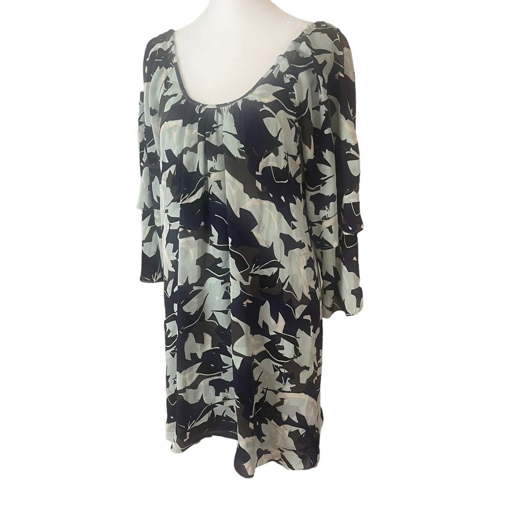 Parker Small Shift Dress 100% Silk Floral Printed Cold Open Shoulder Tier